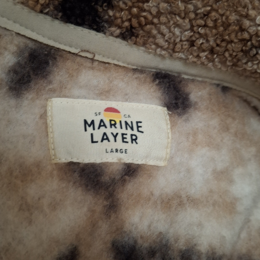 Marine Layer "Mason" Pattern High Pile Fleece Tan Geo Zip-Up Jacket Mens Large - Picture 13 of 13